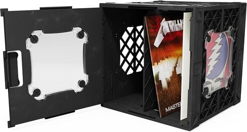 CrateVinyl - Vinyl Record Storage Crate Modular Storage Cube for LP Albums with Divider and 2 Clear Panels (Black crate - Clear panels) in Saudi Arabia