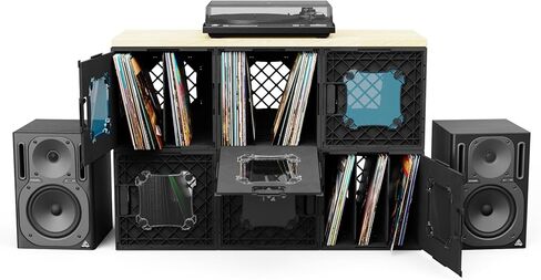 CrateVinyl - Vinyl Record Storage Crate Modular Storage Cube for LP Albums with Divider and 2 Clear Panels (Black crate - Clear panels) in Saudi Arabia