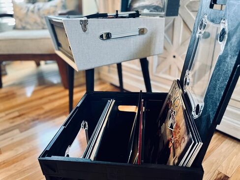 CrateVinyl - Vinyl Record Storage Crate Modular Storage Cube for LP Albums with Divider and 2 Clear Panels (Black crate - Clear panels) in Saudi Arabia