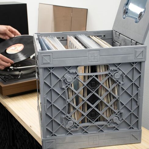 CrateVinyl - Vinyl Record Storage Crate Modular Storage Cube for LP Albums with Divider and 2 Clear Panels (Black crate - Clear panels) in Saudi Arabia