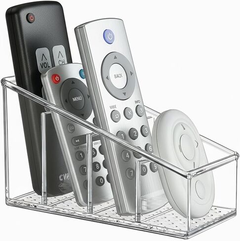 TV Remote Holder, Remote Holder for Table, Remote Control Caddy, Clear PET Remote Control Organizer with 4 Storage Compartments, Mini Desktop Remote Storage for Household, Bedside, Living Room (2) in Saudi Arabia