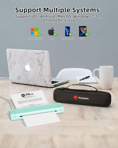 طابعات Phomemo المحمولة اللاسلكية للسفر، تدعم طابعة بلوتوث الحرارية لحرف أمريكي مقاس 8.5 بوصة × 11 بوصة، طابعة صغيرة بدون حبر متوافقة مع iOS وAndroid والكمبيوتر المحمول للسيارة والمكتب والمنزل والأخضر in Kuwait