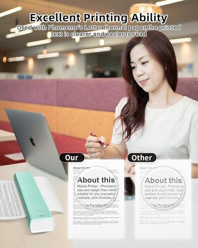 طابعات Phomemo المحمولة اللاسلكية للسفر، تدعم طابعة بلوتوث الحرارية لحرف أمريكي مقاس 8.5 بوصة × 11 بوصة، طابعة صغيرة بدون حبر متوافقة مع iOS وAndroid والكمبيوتر المحمول للسيارة والمكتب والمنزل والأخضر in Kuwait