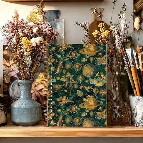 JTRYHRERE Dark Green Vintage Celestial Astronomy Spiral Notebook for Work Study, Whimsical Gold Renaissance Astrology Notebook Journal for Women Note Taking, 5.5x8.3 Inch in Kuwait