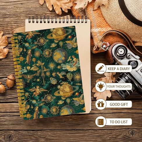 JTRYHRERE Dark Green Vintage Celestial Astronomy Spiral Notebook for Work Study, Whimsical Gold Renaissance Astrology Notebook Journal for Women Note Taking, 5.5x8.3 Inch in Kuwait