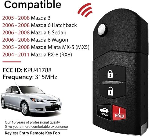 استبدال لـ 2004 2005 2006 2007 2008 2009 2010 2011 Mazda 3 6 Hatchback Sedan Wagon Miata MX-5 RX-8 Key Fob Remote Control KPU41788 4 أزرار 315 ميجاهرتز in Kuwait