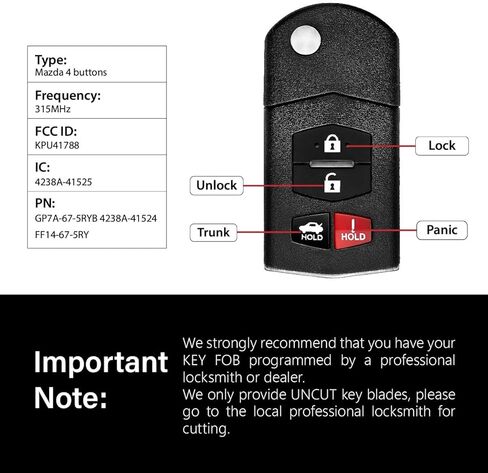 استبدال لـ 2004 2005 2006 2007 2008 2009 2010 2011 Mazda 3 6 Hatchback Sedan Wagon Miata MX-5 RX-8 Key Fob Remote Control KPU41788 4 أزرار 315 ميجاهرتز in Kuwait