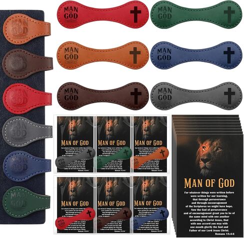 Colarr 20 Sets Christian Gifts for Men, Man of God Magnetic Leather Bookmarks with Bible Verse Cards & OPP Bags, Religious Gifts for Father's Day, Church, Pastor, Priest, BibleStudy (Vintage Magnetic) in Kuwait