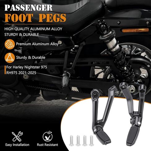 أوتاد قدم الركاب الخلفي قابلة للطي لدراجة Harley Nightster 975 RH975 2021 2022 2023 2024 2025 مساند قدم من الألومنيوم للدراجات النارية مضادة للانزلاق، باللون الأسود in Kuwait