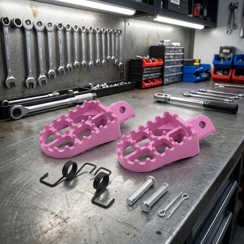 2 Pieces Motorcycle Foot Pegs Aluminum Alloy Metal Pedals Footrests Modification Parts Easy Installation Replacement Suitable for Riders Trail Riding, Pink in Saudi Arabia