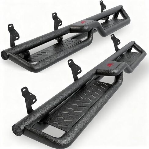 لوحات تشغيل مقاس 6 بوصات لـ 2015-2026 Ford F-150 و2017-2026 Ford F-250 F-350 F-450 Super Duty Super Crew Cab (4 أبواب كاملة الحجم)، قضبان جانبية ذات درجين مطلية بالفولاذ الكربوني الأسود قضبان نيرف in Kuwait