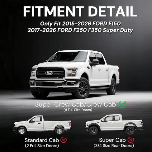لوحات تشغيل مقاس 6 بوصات لـ 2015-2026 Ford F-150 و2017-2026 Ford F-250 F-350 F-450 Super Duty Super Crew Cab (4 أبواب كاملة الحجم)، قضبان جانبية ذات درجين مطلية بالفولاذ الكربوني الأسود قضبان نيرف in Kuwait