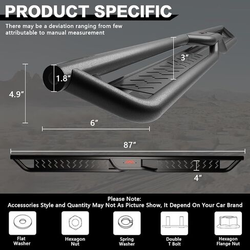 لوحات تشغيل مقاس 6 بوصات لـ 2015-2026 Ford F-150 و2017-2026 Ford F-250 F-350 F-450 Super Duty Super Crew Cab (4 أبواب كاملة الحجم)، قضبان جانبية ذات درجين مطلية بالفولاذ الكربوني الأسود قضبان نيرف in Kuwait