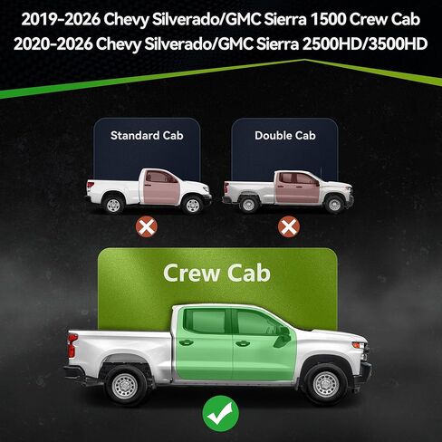 لوحات تشغيل AUTOSAVER88 متوافقة مع 2019-2026 Chevy Silverado/GMC Sierra 1500 Crew Cab، 2020-2026 2500HD 3500HD، خطوات جانبية من الفولاذ الكربوني، شريط نيرف مثبت بمسامير مع خطوة من طبقتين، تصميم أنبوب مربع in Kuwait