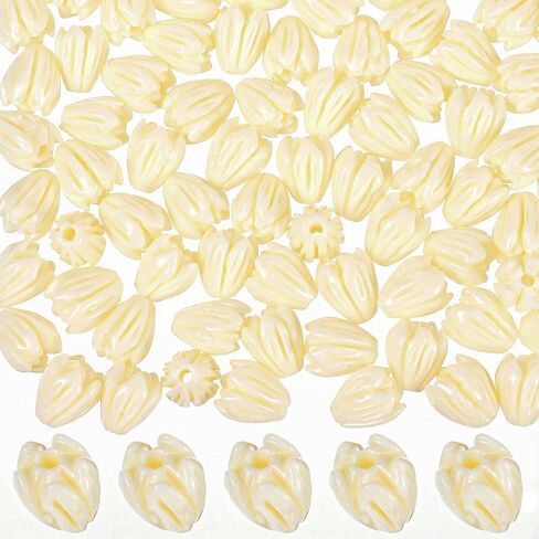 100 PCS Resin Pikake Flower Beads, Flower Beads for Jewelry Making, Ivory White Floral Bead for Crafts Necklace Bracelet Rosaries Wedding Decors in Kuwait