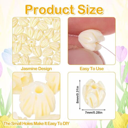 100 PCS Resin Pikake Flower Beads, Flower Beads for Jewelry Making, Ivory White Floral Bead for Crafts Necklace Bracelet Rosaries Wedding Decors in Kuwait