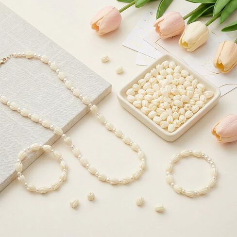 100 PCS Resin Pikake Flower Beads, Flower Beads for Jewelry Making, Ivory White Floral Bead for Crafts Necklace Bracelet Rosaries Wedding Decors in Kuwait