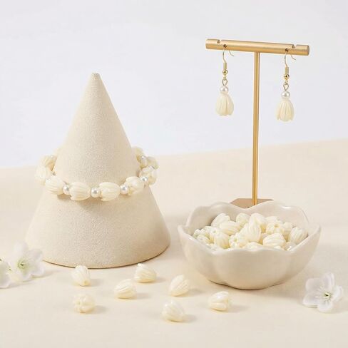 100 PCS Resin Pikake Flower Beads, Flower Beads for Jewelry Making, Ivory White Floral Bead for Crafts Necklace Bracelet Rosaries Wedding Decors in Kuwait