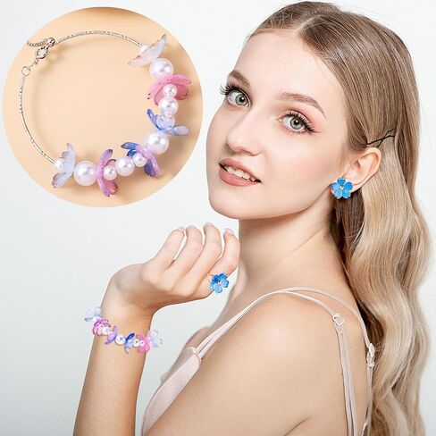 100 Pcs Blossom Acrylic Flower Beads, 5-Petal Flower Beads for Jewelry Making, Gold-Plated Cherry Blossom Beads, Flowers Bead for Crafts, Bracelets (Multiple Colors) in Saudi Arabia