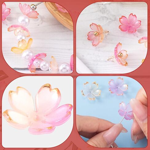 100 Pcs Blossom Acrylic Flower Beads, 5-Petal Flower Beads for Jewelry Making, Gold-Plated Cherry Blossom Beads, Flowers Bead for Crafts, Bracelets (Multiple Colors) in Saudi Arabia