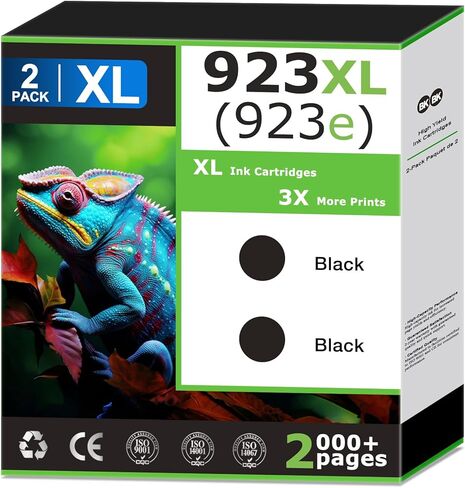 923e 923XL Black Ink Cartridges Replacement for HP 923e Black Ink Cartridges Combo Pack, Compatible with HP Printer OfficeJet Pro 8125e 8130e 9120e 9125e Ink, 923 Black (2 Pack), Updated with V19.8.1 in Saudi Arabia