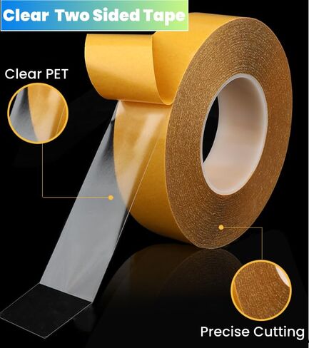 Ultra Thin Clear PET Double Sided Tape 1" x 82 Ft Strong Adhesive Removable No Residue Double Sided Transparent Mounting Tape for DIY Crafts Office Home Decoration Industrial Fixing in Saudi Arabia