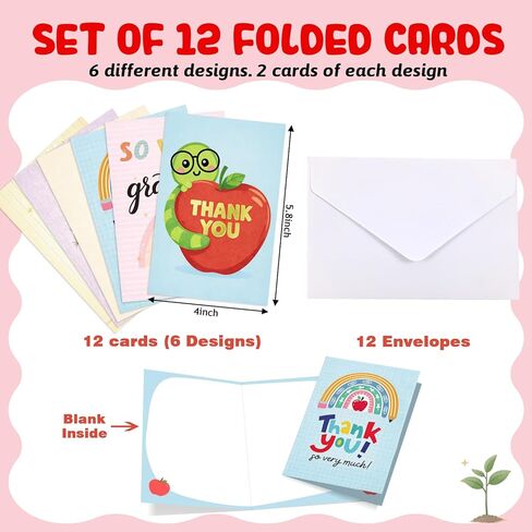 Teacher Thank You Cards with Envelopes 12 Set Teacher Appreciation Gifts In Bulk Cute Thank You Notes with Envelopes Set Thank You Cards for Teacher's Day Graduation Christmas Valentine's Day in Saudi Arabia