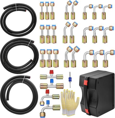 32pcs AC Hose and Fitting Kit, 6.5FT #6#8#10 Air Conditioning A/C Hose and #6#8#10 A/C Line Adapters, Automotive Air Conditioning Hose Repair Kit with R134a Pressure Valve in Saudi Arabia