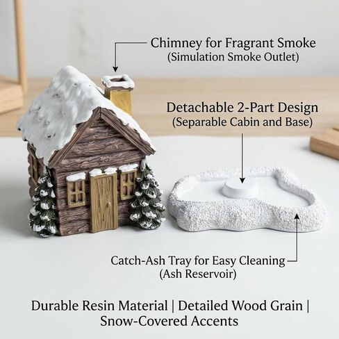 Log Cabin Incense Burner - Log Cabin Snowy Winter Incense Burner, Resin Home Incense Cone Burner with 2 Incense Cones, Aromatherapy Diffuser Home Tabletop Decorations (B) in Kuwait