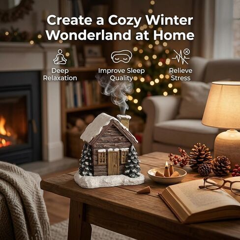 Log Cabin Incense Burner - Log Cabin Snowy Winter Incense Burner, Resin Home Incense Cone Burner with 2 Incense Cones, Aromatherapy Diffuser Home Tabletop Decorations (B) in Kuwait