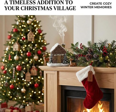 Log Cabin Incense Burner - Log Cabin Snowy Winter Incense Burner, Resin Home Incense Cone Burner with 2 Incense Cones, Aromatherapy Diffuser Home Tabletop Decorations (B) in Kuwait