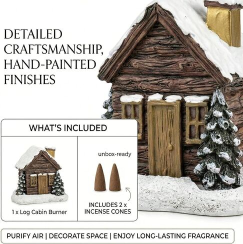 Log Cabin Incense Burner - Log Cabin Snowy Winter Incense Burner, Resin Home Incense Cone Burner with 2 Incense Cones, Aromatherapy Diffuser Home Tabletop Decorations (B) in Kuwait