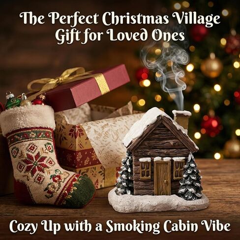 Log Cabin Incense Burner - Log Cabin Snowy Winter Incense Burner, Resin Home Incense Cone Burner with 2 Incense Cones, Aromatherapy Diffuser Home Tabletop Decorations (B) in Kuwait