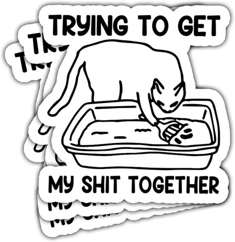 3 قطع من ملصقات Trying to Get My Shit Together ملصقات القطط المضحكة، ملصقات هدايا مضحكة لصندوق فضلات القطط، ملصقات هدايا مضحكة للكمبيوتر المحمول وزجاجة مياه للهاتف وخوذة السيارة وقبعة صلبة وملصق هدايا مضحكة مقاس 3 × 3 بوصات in Kuwait