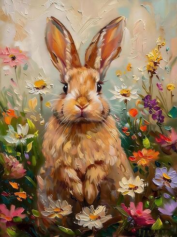 AuraDraw Rabbit Paint by Numbers for Adults - Bunny Adults Paint by Numbers Kits, DIY Acrylic Paint by Number on Canvas, Painting Art Kits for Home Decor 16x20 Inch (Without Frame) in Saudi Arabia