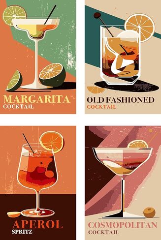 Peeua 4 Pack Paint by Numbers Kits for Adults Beginners, Cocktail Adult Paint by Number Kit on Canvas, Vintage Retro Cocktail DIY Acrylic Oil Painting for Gift Home Decor (8x12 inch) in Saudi Arabia