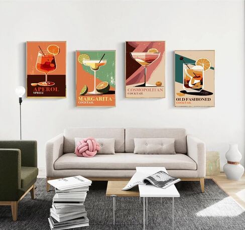 Peeua 4 Pack Paint by Numbers Kits for Adults Beginners, Cocktail Adult Paint by Number Kit on Canvas, Vintage Retro Cocktail DIY Acrylic Oil Painting for Gift Home Decor (8x12 inch) in Saudi Arabia