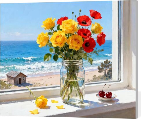 ACANDYL Flower DIY Paint by Numbers Kit for Adults Beginner Flowers Paint by Number for Adults Canvas Painting by Number Acrylic Oil Painting on Canvas Arts Craft Home Bedroom Decor 16x20 Inch in Saudi Arabia