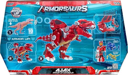 Armor-Up T-Rex Dinosaur Ajax Toy Figure with 7 Removable Armor Pieces, Tail-Triggered Chomp, Pilot Pod Compatible, 8.7" Hx17.9 L, Kids, Boys, Girls, Ages 6+ in Saudi Arabia