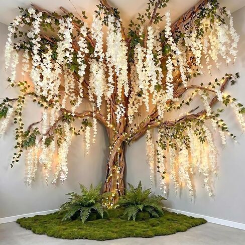 3D Wisteria Tree Ceiling Decor with Light, Back to School Classroom Bulletin Board Decor, 24 PCS Kraft Paper Fake Vine for Hanging Bedroom Indoor Aesthetic Decoration White in Saudi Arabia