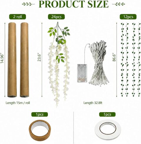 3D Wisteria Tree Ceiling Decor with Light, Back to School Classroom Bulletin Board Decor, 24 PCS Kraft Paper Fake Vine for Hanging Bedroom Indoor Aesthetic Decoration White in Saudi Arabia