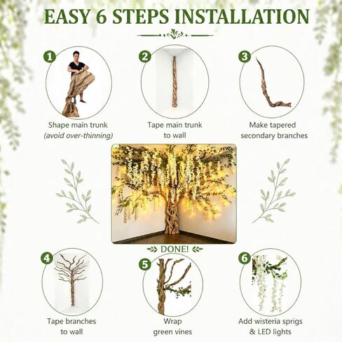 3D Wisteria Tree Ceiling Decor with Light, Back to School Classroom Bulletin Board Decor, 24 PCS Kraft Paper Fake Vine for Hanging Bedroom Indoor Aesthetic Decoration White in Saudi Arabia