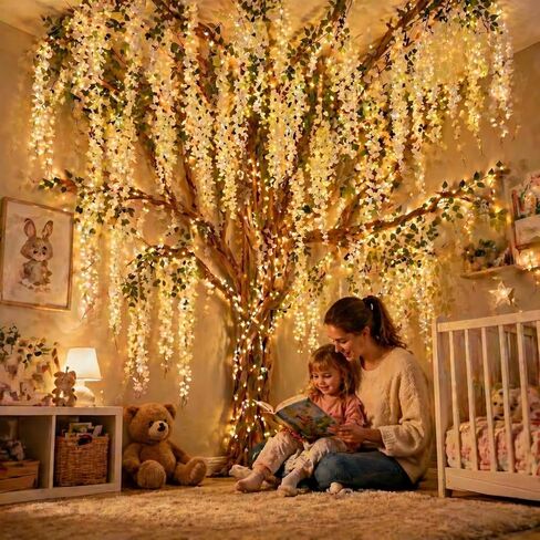 3D Wisteria Tree Ceiling Decor with Light, Back to School Classroom Bulletin Board Decor, 24 PCS Kraft Paper Fake Vine for Hanging Bedroom Indoor Aesthetic Decoration White in Saudi Arabia