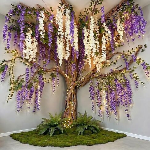 3D Wisteria Tree Ceiling Decor with Light, Back to School Classroom Bulletin Board Decor, 24 PCS Kraft Paper Fake Vine for Hanging Bedroom Indoor Aesthetic Decoration White in Saudi Arabia