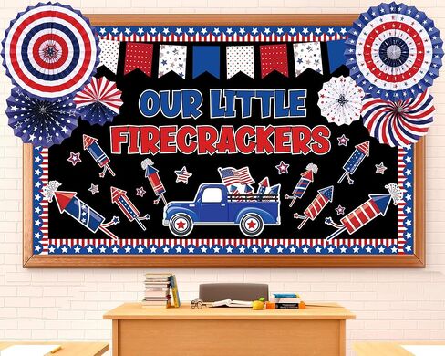 4th of July Bulletin Board Set Patriotic Bulletin Board Classroom Decor 3D Red Blue White Paper Fans Independence Day Cutouts American Flag Decorations for Veterans Memorial Day School Wall Supplies in Saudi Arabia