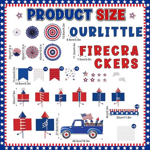 4th of July Bulletin Board Set Patriotic Bulletin Board Classroom Decor 3D Red Blue White Paper Fans Independence Day Cutouts American Flag Decorations for Veterans Memorial Day School Wall Supplies in Saudi Arabia
