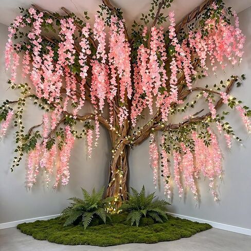 3D Wisteria Tree Ceiling Decor with Light, Back to School Classroom Bulletin Board Decor, 24 PCS Kraft Paper Fake Vine for Hanging Bedroom Indoor Aesthetic Decoration White in Saudi Arabia