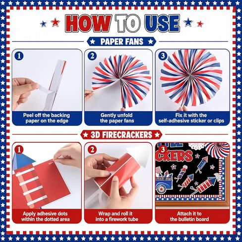 4th of July Bulletin Board Set Patriotic Bulletin Board Classroom Decor 3D Red Blue White Paper Fans Independence Day Cutouts American Flag Decorations for Veterans Memorial Day School Wall Supplies in Saudi Arabia
