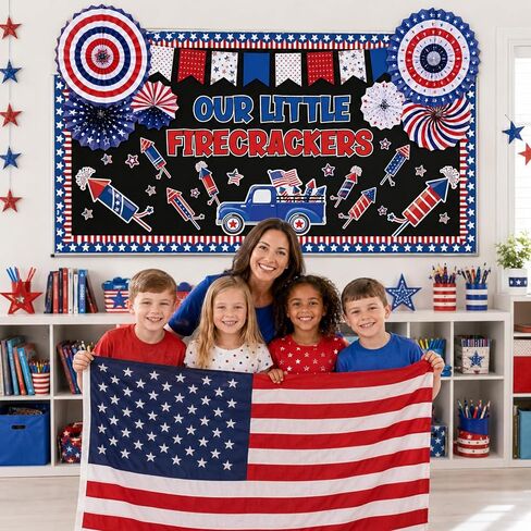 4th of July Bulletin Board Set Patriotic Bulletin Board Classroom Decor 3D Red Blue White Paper Fans Independence Day Cutouts American Flag Decorations for Veterans Memorial Day School Wall Supplies in Saudi Arabia