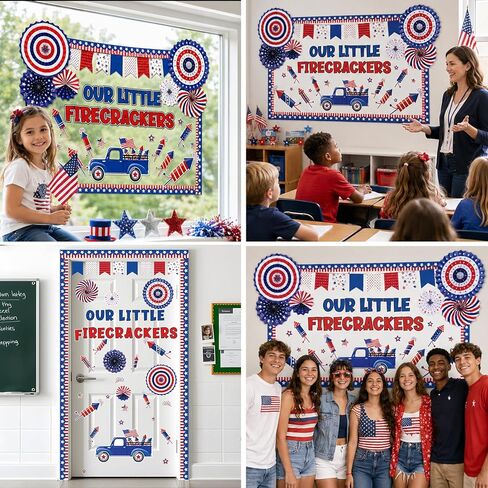 4th of July Bulletin Board Set Patriotic Bulletin Board Classroom Decor 3D Red Blue White Paper Fans Independence Day Cutouts American Flag Decorations for Veterans Memorial Day School Wall Supplies in Saudi Arabia